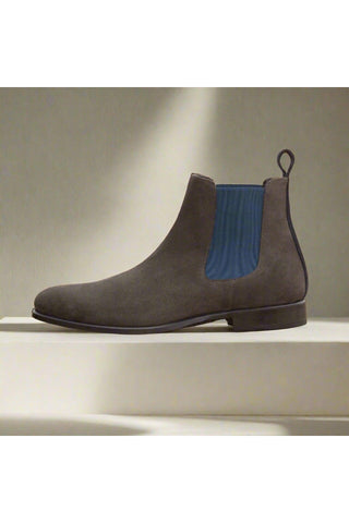 Ambrogio Gray & Navy Lux Suede Chelsea Boots (AMB1042)-AmbrogioShoes