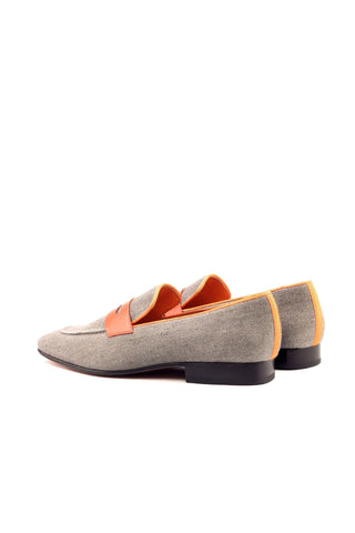 Ambrogio Gray & Orange Linen / Leather Penny Loafers (AMB1476)