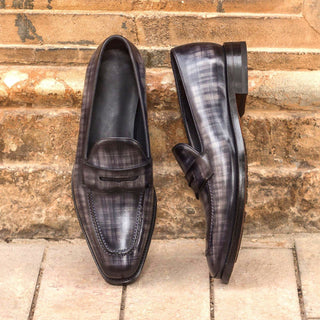Ambrogio Gray Patina Leather Penny Loafers (AMB1174)