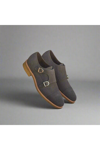 Ambrogio Gray Suede Monk-Straps Loafers (AMB1383)