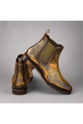 Ambrogio Green Khaki Crust Patina Leather Chelsea Boots (AMB1024)-AmbrogioShoes