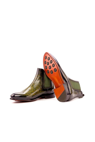 Ambrogio Green Khaki Crust Patina Leather Chelsea Boots (AMB1024)