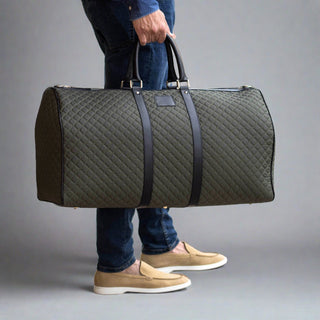 Ambrogio Green Quilted Fabric Duffle Bags (AMBH1034)-AmbrogioShoes