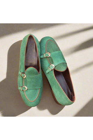 Ambrogio Green Suede Monk Slipper Loafers (AMB1280)