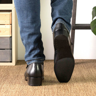 Ambrogio Handmade Black Calf-Skin Leather Single Monk Strap (AMB2524)-AmbrogioShoes