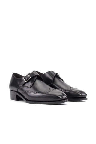 Ambrogio Handmade Black Calf-Skin Leather Single Monk Strap (AMB2524)-AmbrogioShoes