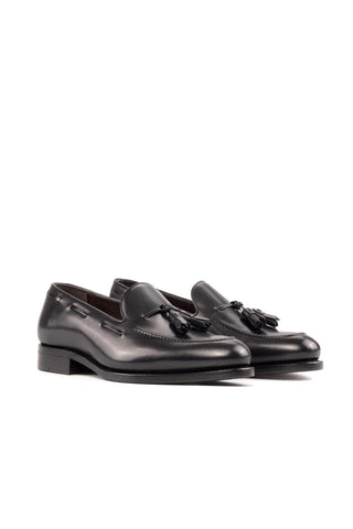 Ambrogio Handmade Black Calf-Skin Leather Tassels Loafers (AMB2317)-AmbrogioShoes