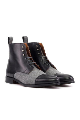 Ambrogio Handmade Black & Gray Fabric / Calf-Skin Leather Jumper Boots (AMB2501)-AmbrogioShoes
