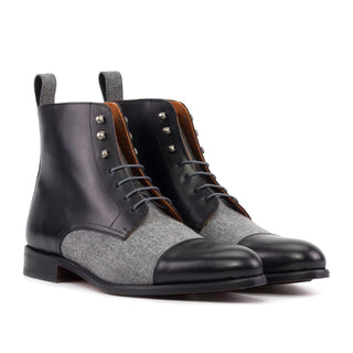 Ambrogio Handmade Black & Gray Fabric / Calf-Skin Leather Jumper Boots (AMB2501)-AmbrogioShoes