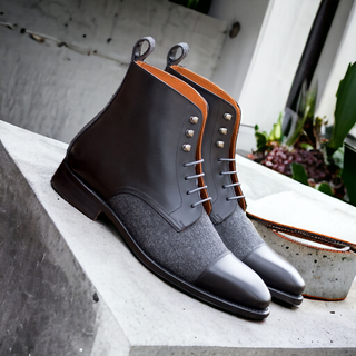 Ambrogio Handmade Black & Gray Fabric / Calf-Skin Leather Jumper Boots (AMB2502)-AmbrogioShoes
