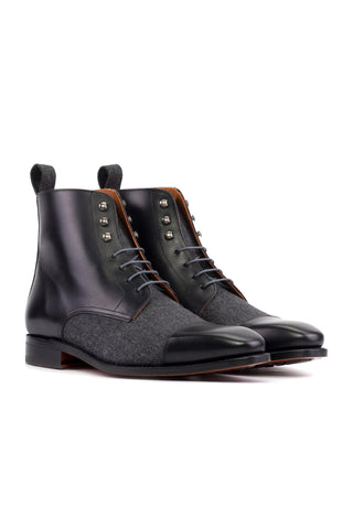 Ambrogio Handmade Black & Gray Fabric / Calf-Skin Leather Jumper Boots (AMB2502)-AmbrogioShoes