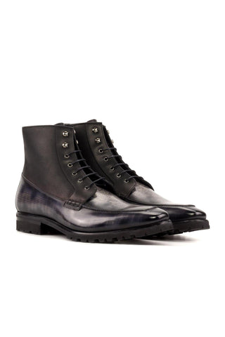 Ambrogio Handmade Black & Gray Patina / Calf-Skin Leather Moccasin Boots (AMB2445)-AmbrogioShoes