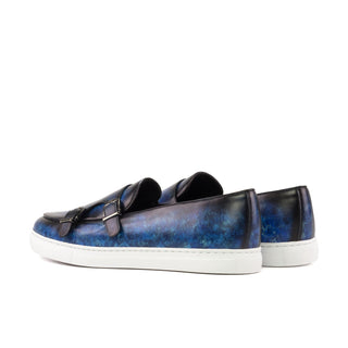 Ambrogio Handmade Blue Patina Leather Monk Sneakers (AMB2429)-AmbrogioShoes