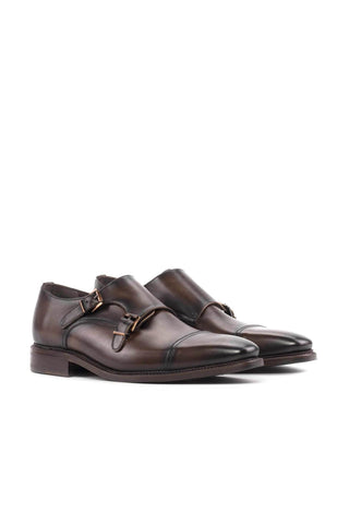 Ambrogio Handmade Brown Calf-Skin Leather Double Monk-Straps Loafers (AMB2461)-AmbrogioShoes