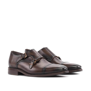 Ambrogio Handmade Brown Calf-Skin Leather Double Monk-Straps Loafers (AMB2461)-AmbrogioShoes
