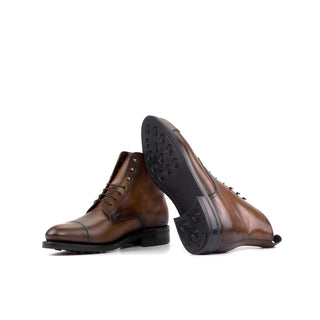 Ambrogio Handmade Brown Calf-Skin Leather Jumper Cap-Toe Boots (AMB2525)-AmbrogioShoes