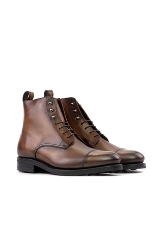 Ambrogio Handmade Brown Calf-Skin Leather Jumper Cap-Toe Boots (AMB2525)-AmbrogioShoes