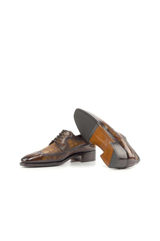 Ambrogio Handmade Brown & Fire Crocodile Embossed / Patina Leather Longwing Blucher Oxfords (AMB2241)-AmbrogioShoes