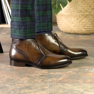 Ambrogio Handmade Brown Patina Leather Chukka Boots (AMB2454)-AmbrogioShoes
