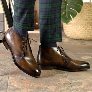 Ambrogio Handmade Brown Patina Leather Chukka Boots (AMB2454)-AmbrogioShoes