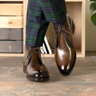 Ambrogio Handmade Brown Patina Leather Chukka Boots (AMB2454)-AmbrogioShoes