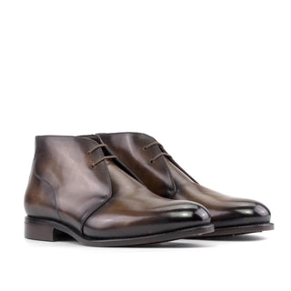 Ambrogio Handmade Brown Patina Leather Chukka Boots (AMB2454)-AmbrogioShoes
