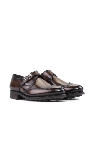 Ambrogio Handmade Brown Patina Leather Single Monk Strap (AMB2527)-AmbrogioShoes