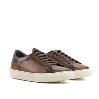 Ambrogio Handmade Brown Patina Leather Trainer Sneakers (AMB2438)-AmbrogioShoes