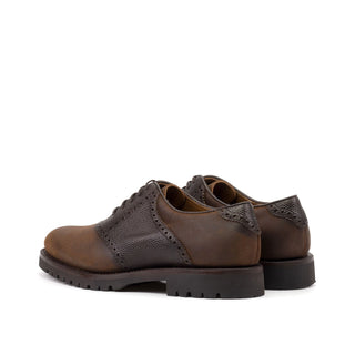 Ambrogio Handmade Brown Waxed Suede / Pebble Grain Leather Saddle Oxfords (AMB2557)-AmbrogioShoes