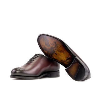 Ambrogio Handmade Burgundy Calf-SKin Leather Wholecut Oxfords (AMB2531)-AmbrogioShoes