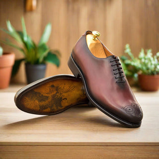 Ambrogio Handmade Burgundy Calf-SKin Leather Wholecut Oxfords (AMB2531)-AmbrogioShoes
