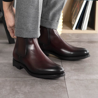 Ambrogio Handmade Burgundy Calf-Skin Leather Chelsea Boots (AMB2439)-AmbrogioShoes
