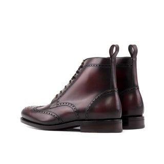 Ambrogio Handmade Burgundy Calf-Skin Leather Military Wingtip Boots (AMB2455)-AmbrogioShoes