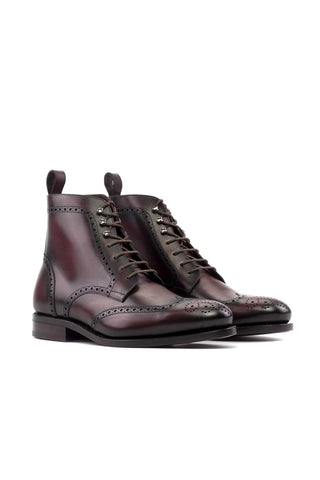 Ambrogio Handmade Burgundy Calf-Skin Leather Military Wingtip Boots (AMB2455)-AmbrogioShoes
