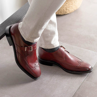 Ambrogio Handmade Burgundy Calf-Skin Leather Single Monk Strap (AMB2478)-AmbrogioShoes