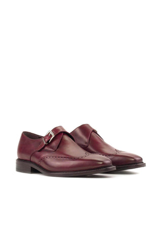 Ambrogio Handmade Burgundy Calf-Skin Leather Single Monk Strap (AMB2478)-AmbrogioShoes
