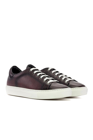 Ambrogio Handmade Burgundy Calf-Skin / Woven Leather Trainer Sneakers (AMB2484)-AmbrogioShoes