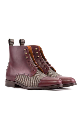 Ambrogio Handmade Burgundy Fabric / Calf-Skin Leather Jumper Boots (AMB2503)-AmbrogioShoes