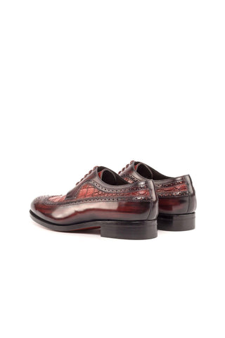 Ambrogio Handmade Burgundy & Red Crocodile Embossed / Patina Leather Longwing Blucher Oxfords (AMB2243)-AmbrogioShoes