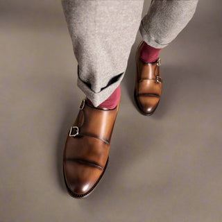 Ambrogio Handmade Calf-Skin Leather Double Monk-Strap Loafer (AMB2581)-AmbrogioShoes