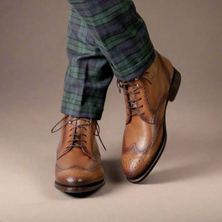 Ambrogio Handmade Calf-Skin Leather Military Brogue Boot (AMB2589)-AmbrogioShoes