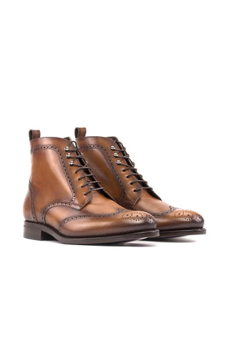 Ambrogio Handmade Calf-Skin Leather Military Brogue Boot (AMB2589)-AmbrogioShoes