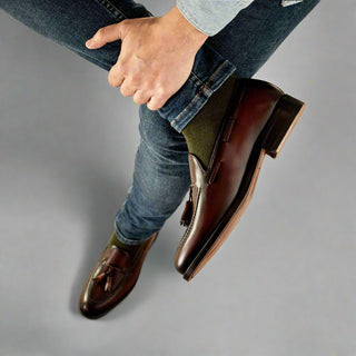 Ambrogio Handmade Calf-Skin Leather Tassel Loafer (AMB2569)-AmbrogioShoes