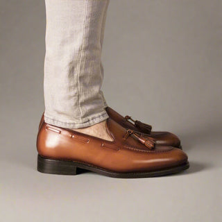 Ambrogio Handmade Calf-Skin Leather Tassel Loafer (AMB2580)-AmbrogioShoes