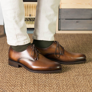 Ambrogio Handmade Cognac Calf-Skin Leather Derby (AMB2465)-AmbrogioShoes