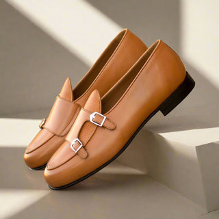Ambrogio Handmade Cognac Full Grain / Calf-Skin Leather Double Monk Strap (AMB2554)-AmbrogioShoes