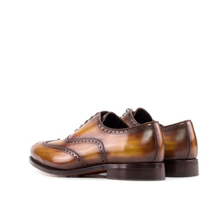Ambrogio Handmade Cognac Patina Leather Wingtip Oxfords (AMB2436)-AmbrogioShoes