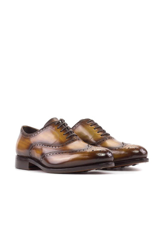 Ambrogio Handmade Cognac Patina Leather Wingtip Oxfords (AMB2436)-AmbrogioShoes
