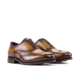 Ambrogio Handmade Cognac Patina Leather Wingtip Oxfords (AMB2436)-AmbrogioShoes