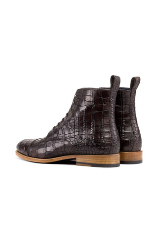 Ambrogio Handmade Dark Brown Crocodile Print Jumper Boots (AMB2515)-AmbrogioShoes